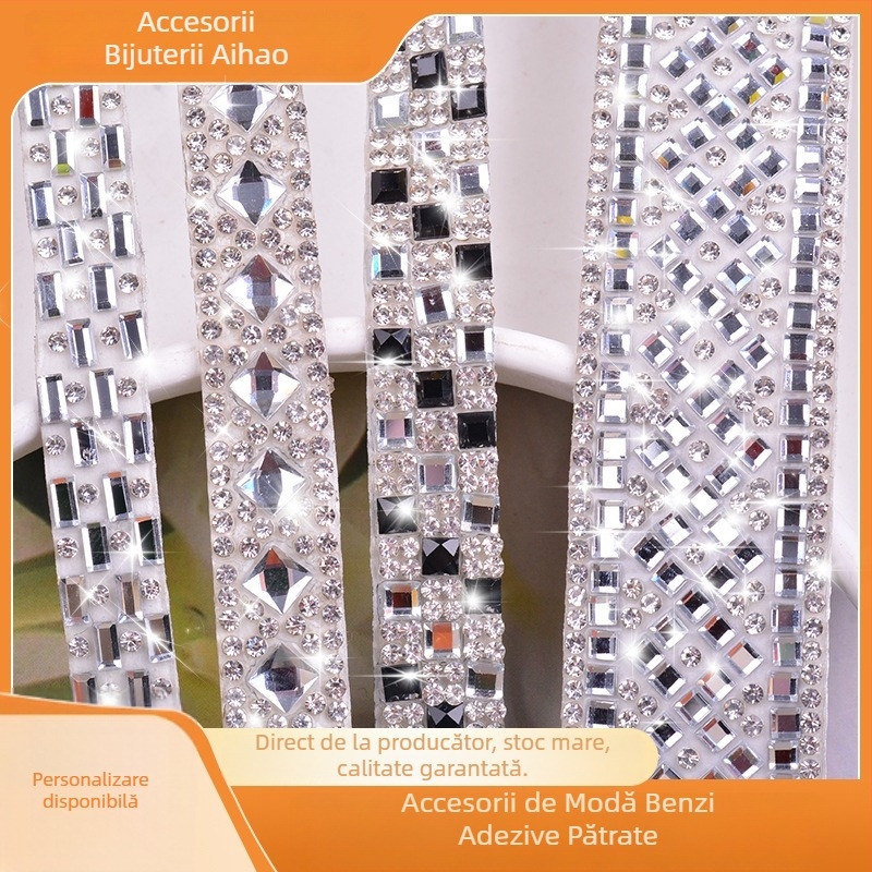 DIY benzi autoadezive cu cristale de sticlă în formă de diamant pentru îmbrăcăminte, încălțăminte și genți, cu bază adezivă