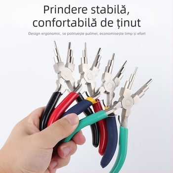 Clește de înfășurat sârmă 6 inch, 6 secțiuni, clește cu nas rotund pentru bijuterii, unealtă DIY de înfășurat în formă U