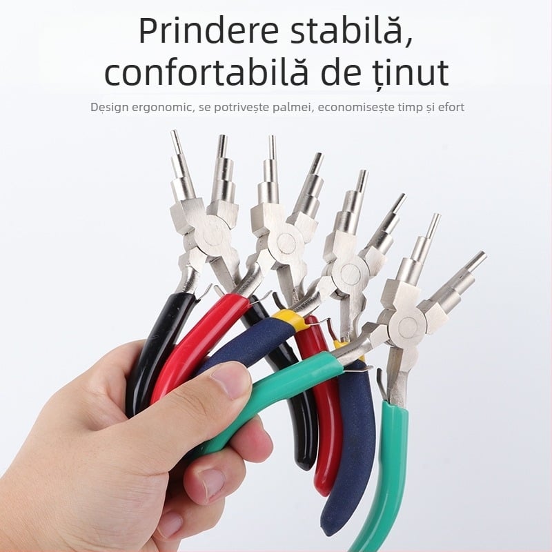 Clește de înfășurat sârmă 6 inch, 6 secțiuni, clește cu nas rotund pentru bijuterii, unealtă DIY de înfășurat în formă U