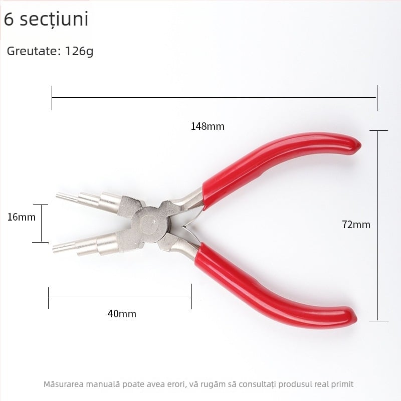 Clește de înfășurat sârmă 6 inch, 6 secțiuni, clește cu nas rotund pentru bijuterii, unealtă DIY de înfășurat în formă U