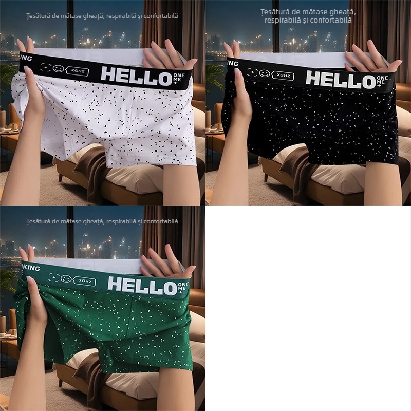 Trei seturi de boxeri pentru bărbați din ice silk – confortabili, respirabili și antibacterieni.
