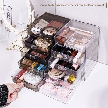 Organizator de birou din acril transparent cu sertar pentru rechizite și cosmetice