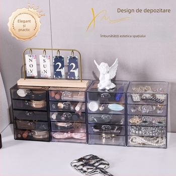 Organizator de birou din acril transparent cu sertar pentru rechizite și cosmetice