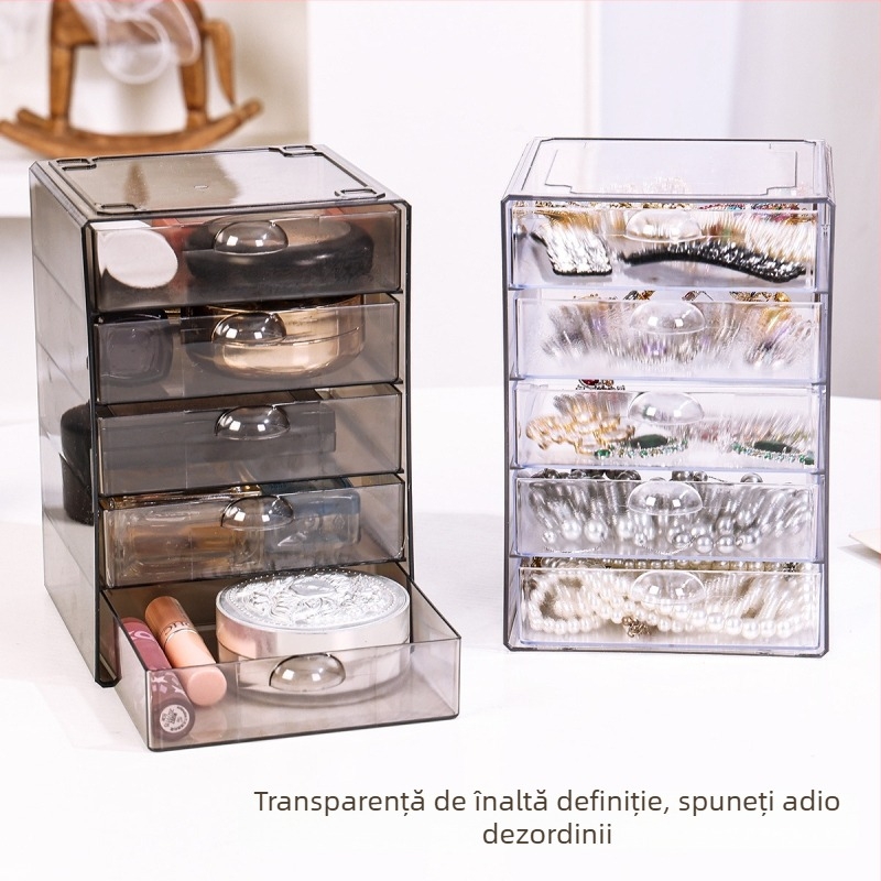 Organizator de birou din acril transparent cu sertar pentru rechizite și cosmetice