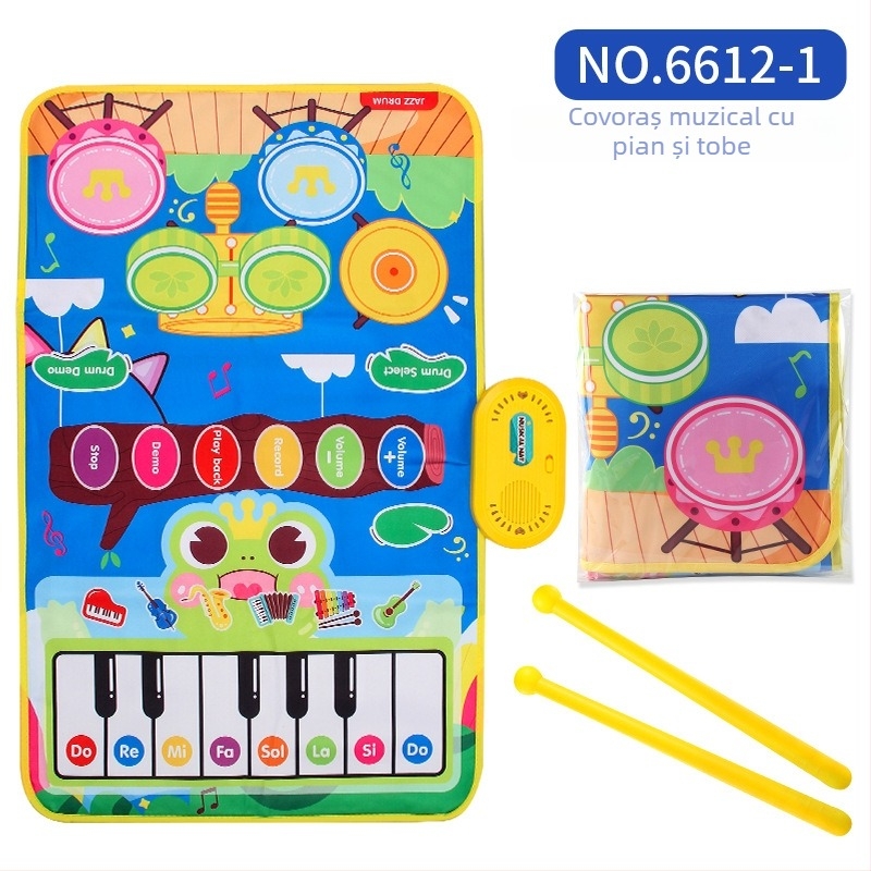 Covoraș muzical educativ pentru copii cu pian și tobe, tastatură electronică cu pedale
