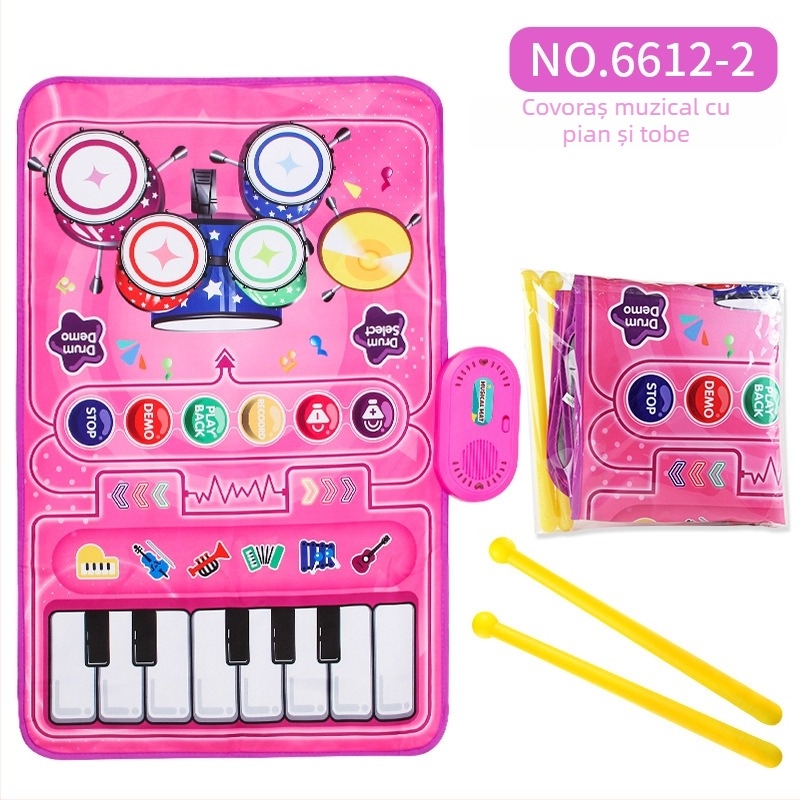 Covoraș muzical educativ pentru copii cu pian și tobe, tastatură electronică cu pedale