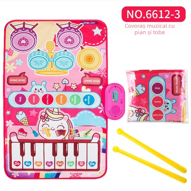 Covoraș muzical educativ pentru copii cu pian și tobe, tastatură electronică cu pedale