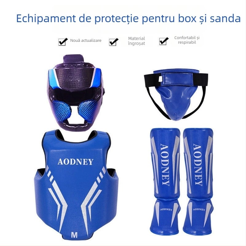 Set de protecție Sanda pentru antrenament de box, cască de cap îngroșată și protecție pentru gambă