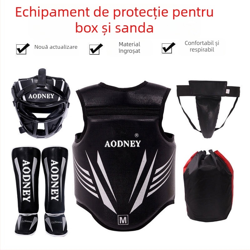 Set de protecție Sanda pentru antrenament de box, cască de cap îngroșată și protecție pentru gambă