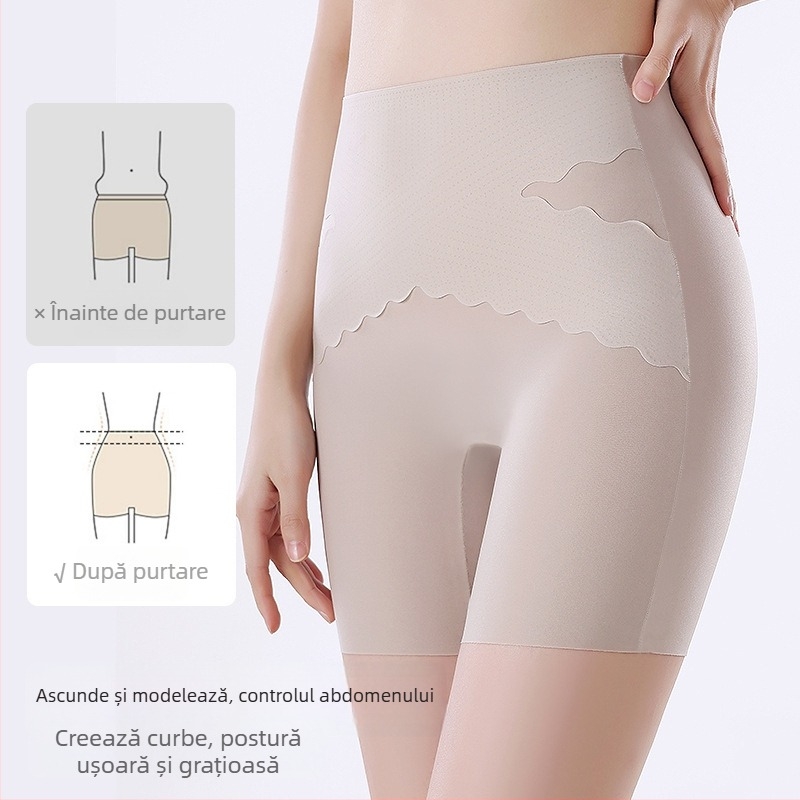 Ice Silk lenjerie intimă feminină fără cusur, talie înaltă, control abdomen, ridicare șolduri, stil boxer, vară, protecție împotriva transparenței