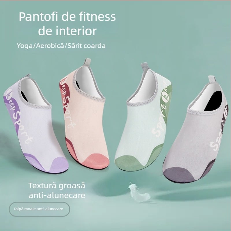 Pantofi de fitness interior pentru femei, silenți, cu talpă antiaderentă moale, partea superioară din plasă respirabilă, confortabili pentru yoga și dans acasă