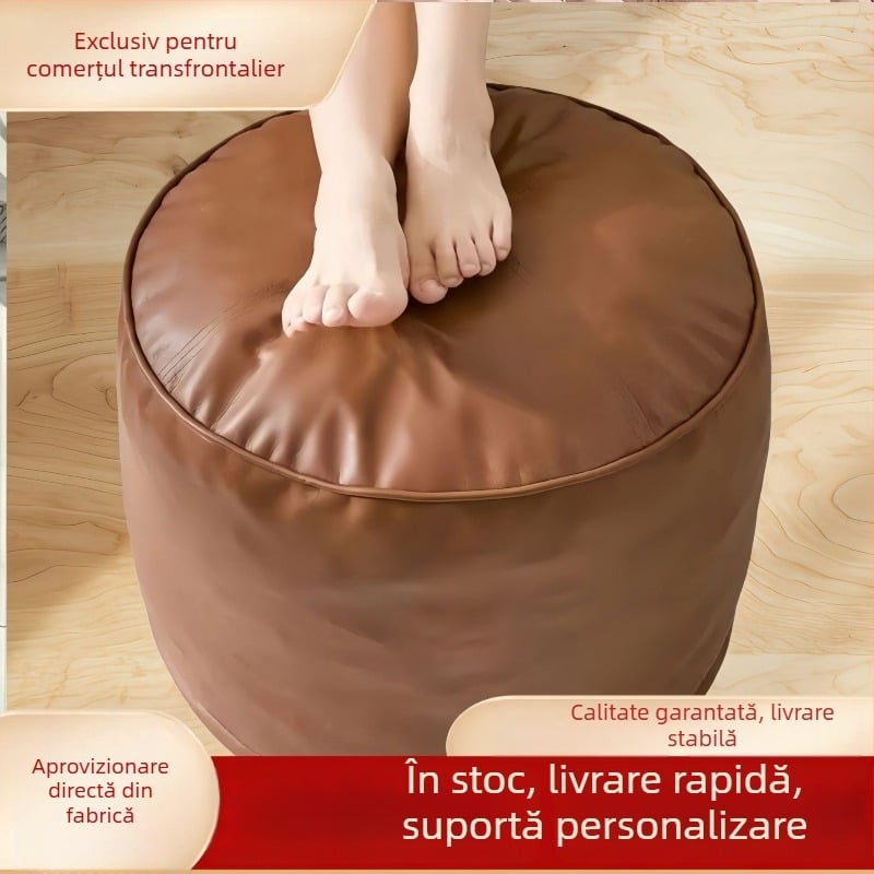 Ottoman rotund din piele, pouf din piele, scaun de living în stil lux accesibil