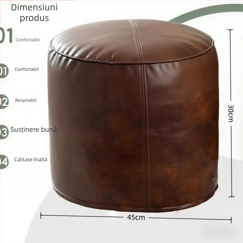 Ottoman rotund din piele, pouf din piele, scaun de living în stil lux accesibil