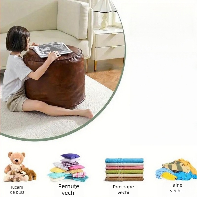 Ottoman rotund din piele, pouf din piele, scaun de living în stil lux accesibil