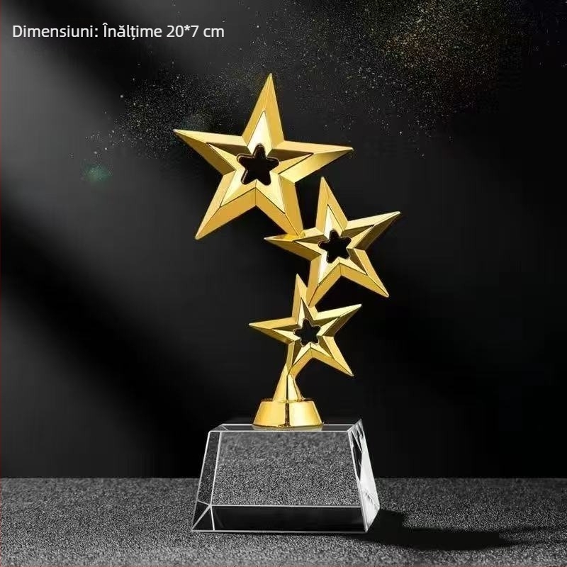 Trofeu mic din cristal cu design cu stea metalică, gravare personalizabilă pentru premii de echipă la întâlniri anuale