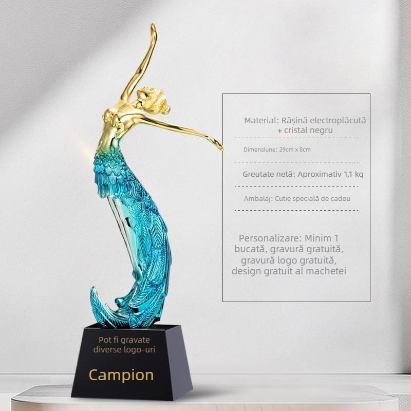 Trofeu din rășină cu motiv paun pentru dansuri latine și dansuri de balet – premiu personalizat pentru școala de dans și concursul de artă pentru copii
