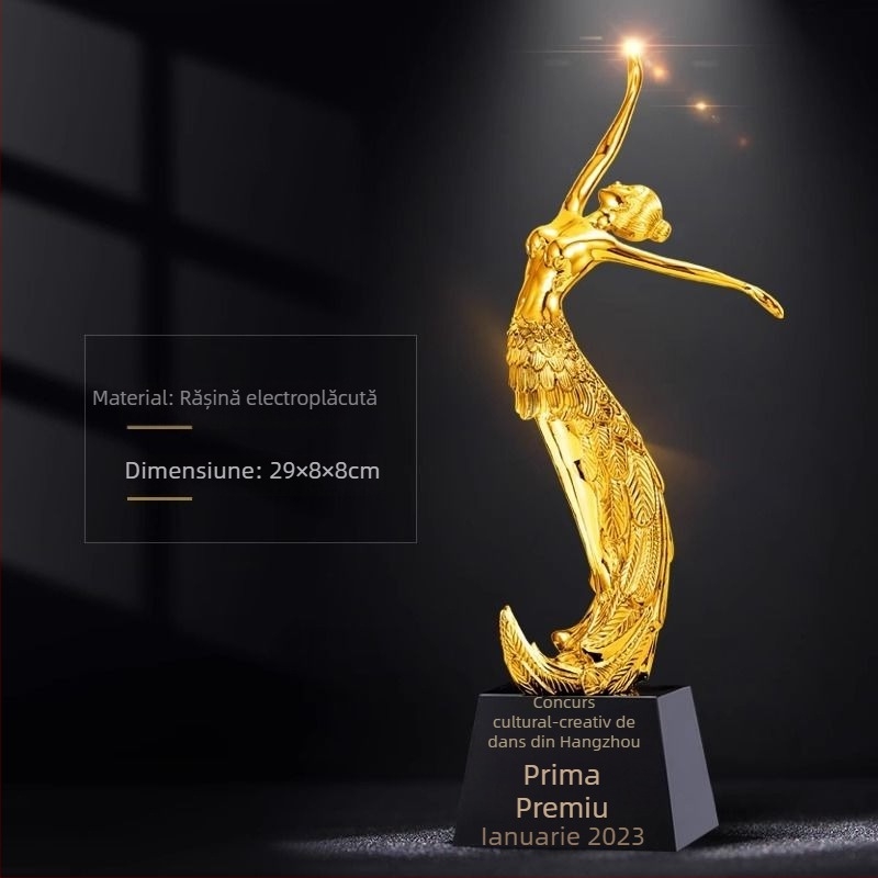 Trofeu din rășină cu motiv paun pentru dansuri latine și dansuri de balet – premiu personalizat pentru școala de dans și concursul de artă pentru copii