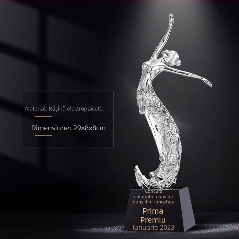 Trofeu din rășină cu motiv paun pentru dansuri latine și dansuri de balet – premiu personalizat pentru școala de dans și concursul de artă pentru copii