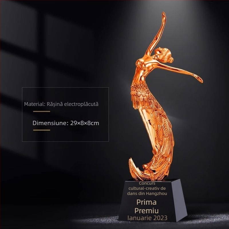 Trofeu din rășină cu motiv paun pentru dansuri latine și dansuri de balet – premiu personalizat pentru școala de dans și concursul de artă pentru copii