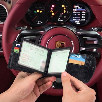 Husă din piele naturală pentru permisul de conducere și cardul de identitate – 2 în 1, capacitate mare, portofel masculin