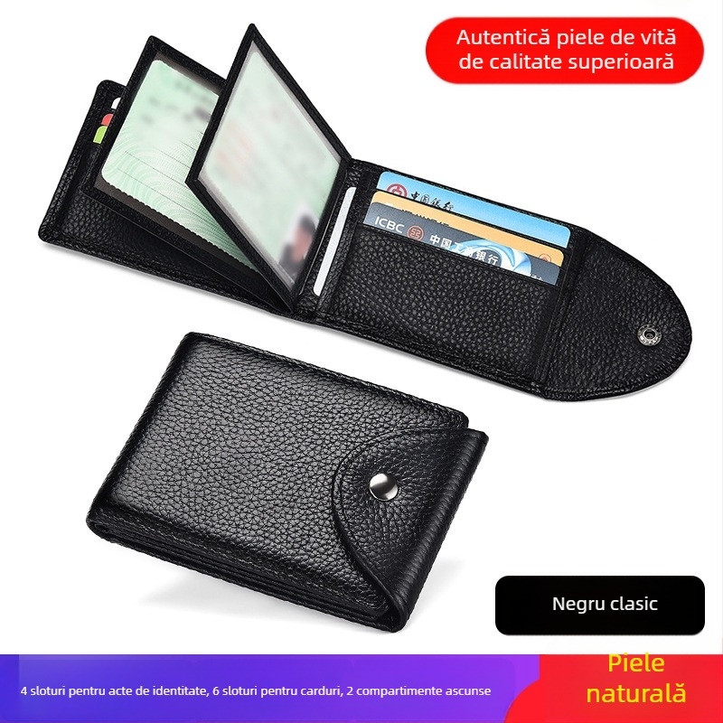 Husă din piele naturală pentru permisul de conducere și cardul de identitate – 2 în 1, capacitate mare, portofel masculin