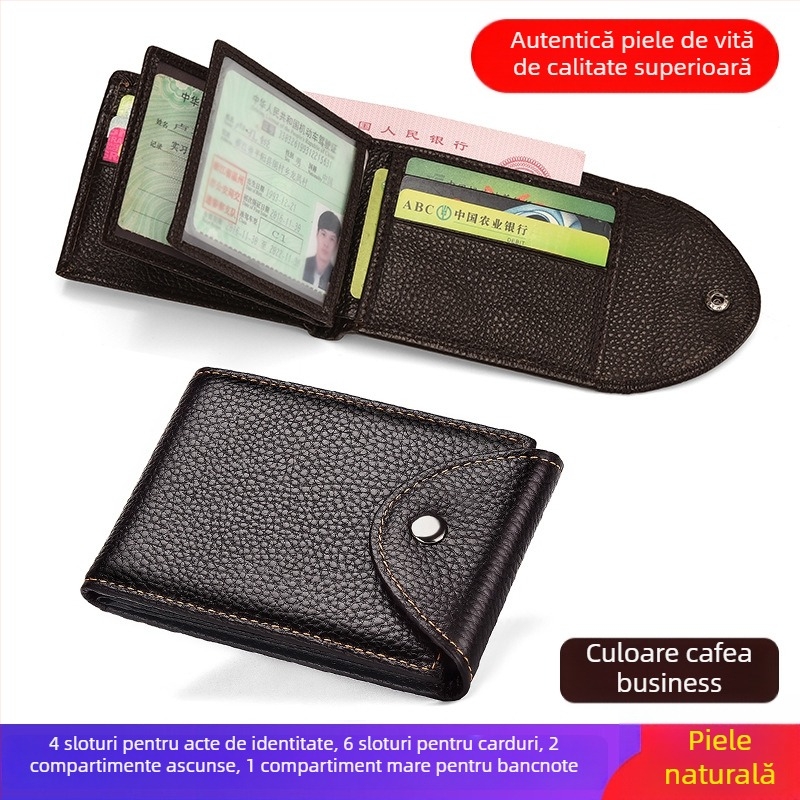 Husă din piele naturală pentru permisul de conducere și cardul de identitate – 2 în 1, capacitate mare, portofel masculin