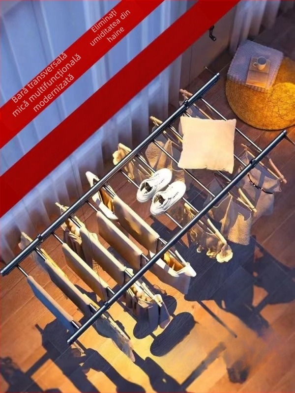 Uscător de haine manual, cu înălțime reglabilă, cu patru brațe pentru balcon, uscător pliabil multifuncțional cu bară orizontală îngroșată pentru agățat