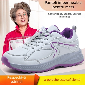 Pantofi casual din piele pentru femei de vârstă mijlocie și în vârstă, antiderapant și impermeabil, pentru toamnă 2025