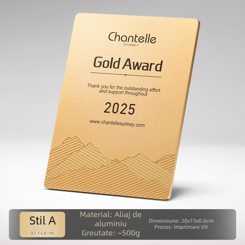 Plachetă de premiu din aliaj de aluminiu de înaltă calitate, cu medalie de aur și certificat de bronz, plachetă memorială pentru franciză