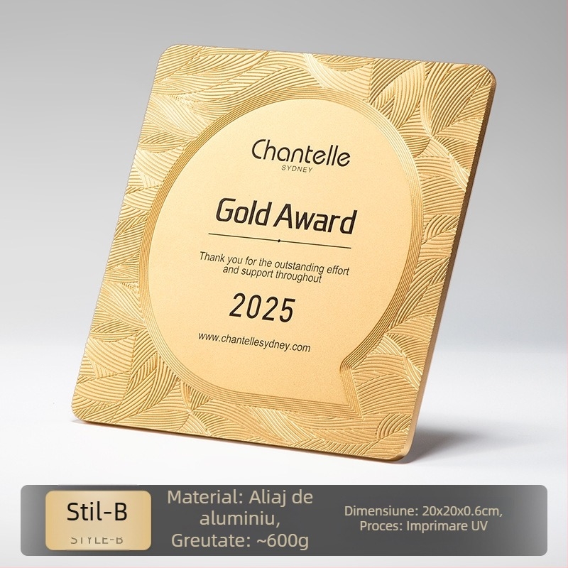 Plachetă de premiu din aliaj de aluminiu de înaltă calitate, cu medalie de aur și certificat de bronz, plachetă memorială pentru franciză
