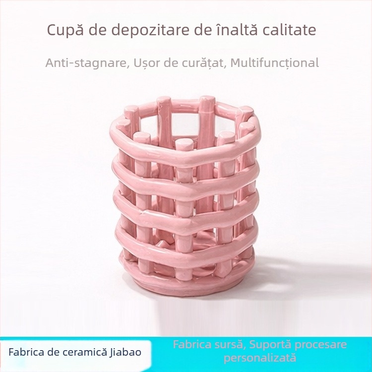 Organizator ceramic lucrat manual pentru cosmetice, pensule, pastă de dinți, periute de dinți și telecomenzi – suport pentru masa de toaletă
