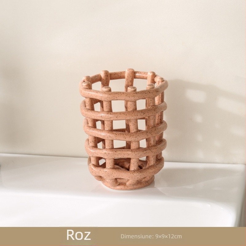 Organizator ceramic lucrat manual pentru cosmetice, pensule, pastă de dinți, periute de dinți și telecomenzi – suport pentru masa de toaletă