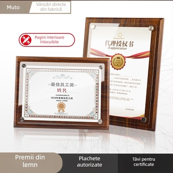 Ramă din lemn de nuc pentru medalii, cu placă acrilică de autorizare și certificat de onoare, dimensiuni A4/A5, ramă din lemn pentru medalii