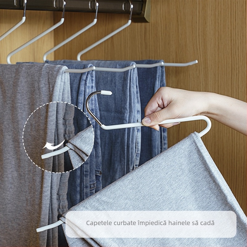 Umeraș pentru pantaloni în formă de gâscă, clipsuri fără urme, organizator multifuncțional pentru garderobă