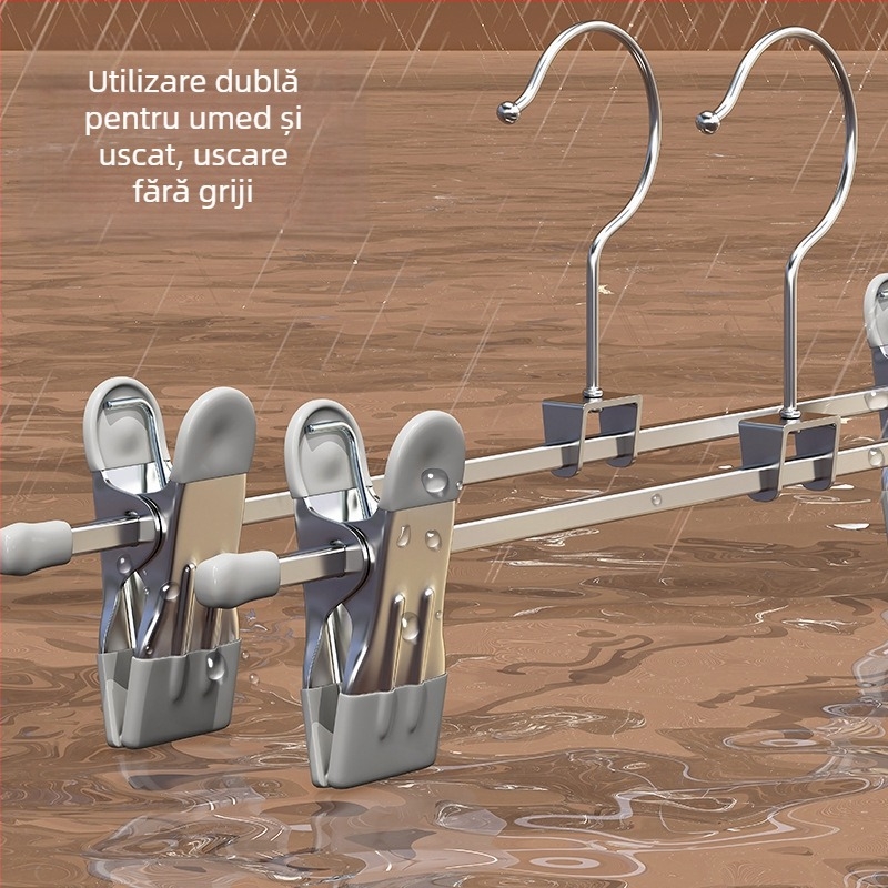 Clemă metalică pentru pantaloni, uz casnic, balcon, rezistent la vânt, antiderapant, fără urme, cleme puternice pentru lenjerie și fuste, suport de uscare, set de 3 bucăți