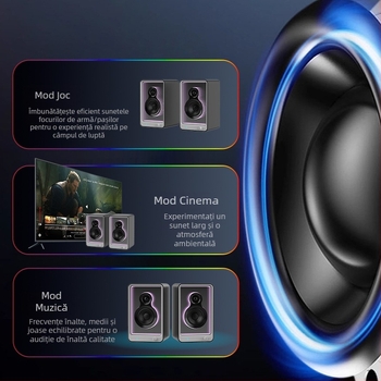 Boxă Bluetooth de birou, Hi‑Fi, iluminare RGB, design tip bibliotecă, 4 difuzoare