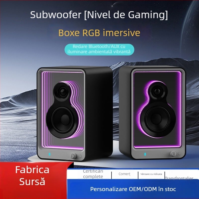 Boxă Bluetooth de birou, Hi‑Fi, iluminare RGB, design tip bibliotecă, 4 difuzoare