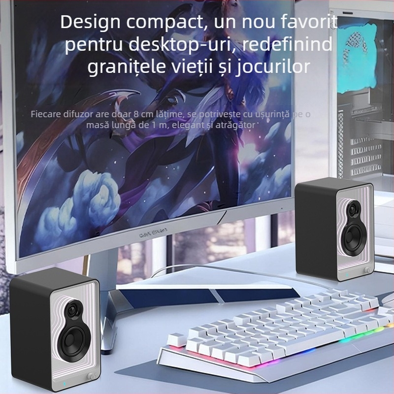 Boxă Bluetooth de birou, Hi‑Fi, iluminare RGB, design tip bibliotecă, 4 difuzoare