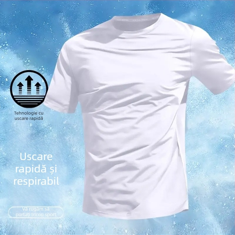 Tricou masculin cu mâneci scurte, vară, respirabil, uscare rapidă Ice Silk, pentru antrenament și alergare