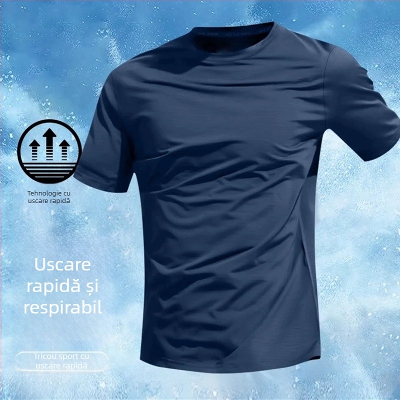 Tricou masculin cu mâneci scurte, vară, respirabil, uscare rapidă Ice Silk, pentru antrenament și alergare