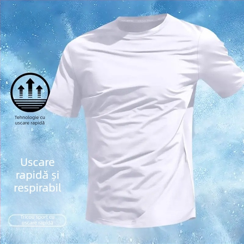 Tricou masculin cu mâneci scurte, vară, respirabil, uscare rapidă Ice Silk, pentru antrenament și alergare