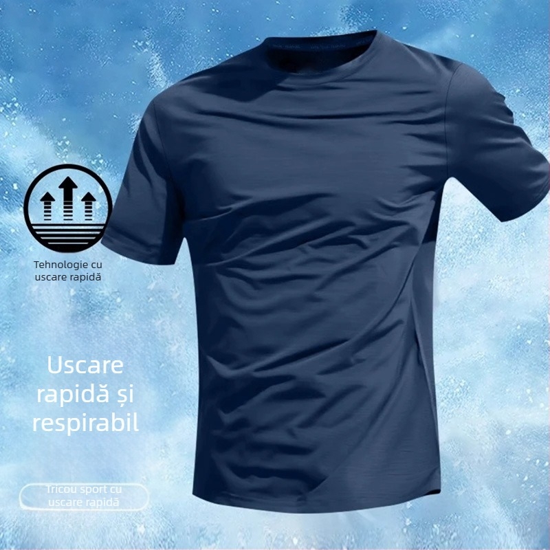 Tricou masculin cu mâneci scurte, vară, respirabil, uscare rapidă Ice Silk, pentru antrenament și alergare