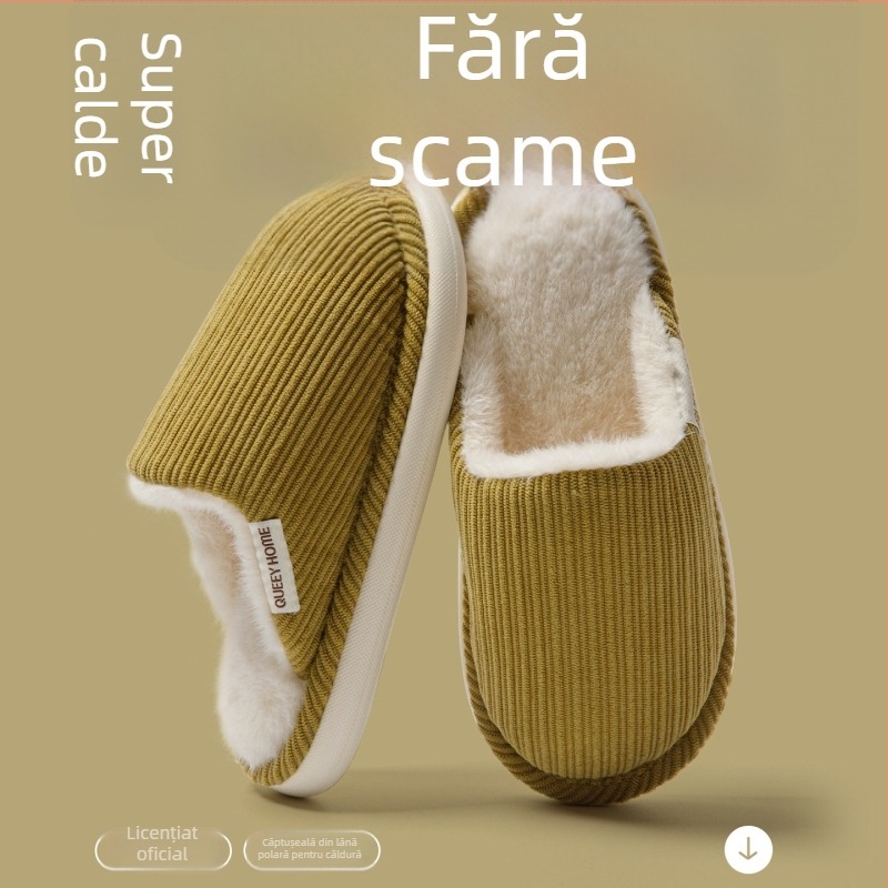 Papuci de casă din bumbac, talpă groasă și toc înalt, antiaderenți, calde pentru toamnă–iarna, pentru cupluri