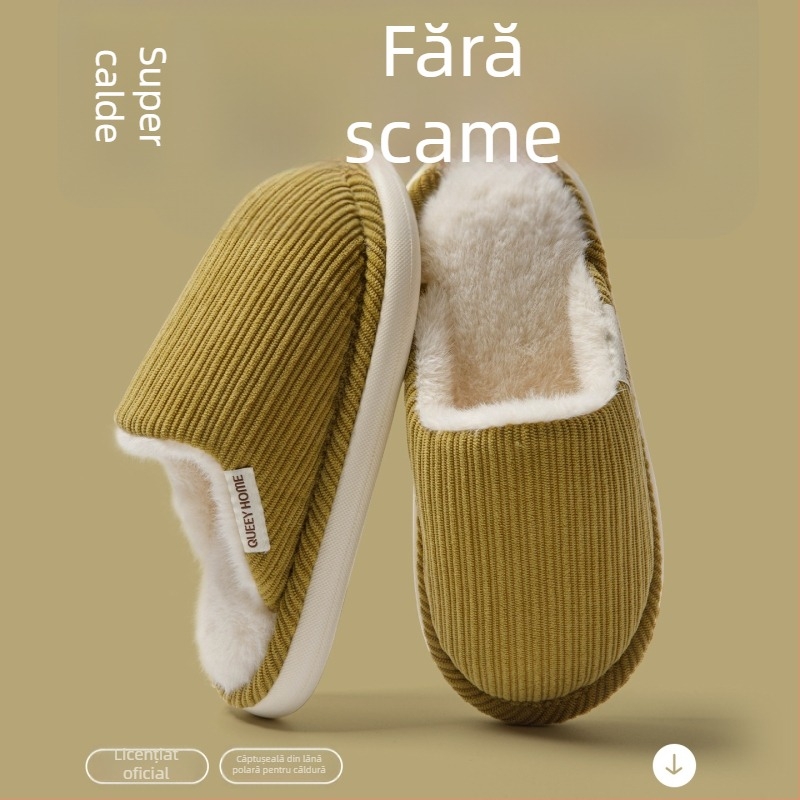 Papuci de casă din bumbac, talpă groasă și toc înalt, antiaderenți, calde pentru toamnă–iarna, pentru cupluri