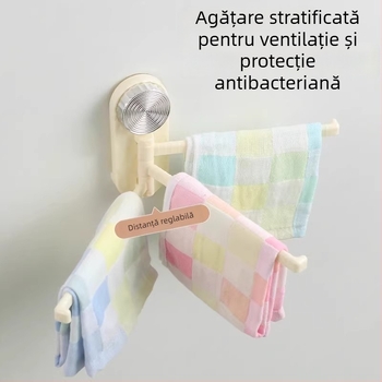 Raft de bucătărie montat pe perete, cu ventuze, pentru prosoape și cârpe, cu suport rotativ cu mai multe bețe pentru scurgere