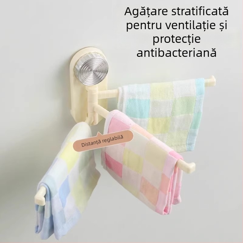 Raft de bucătărie montat pe perete, cu ventuze, pentru prosoape și cârpe, cu suport rotativ cu mai multe bețe pentru scurgere