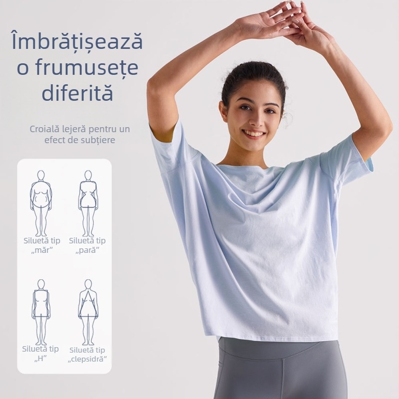 RUNA PULSE Top dama yoga cu mâneci scurte, respirabil, uscare rapidă, design Turtle-back, versatil, croială slim