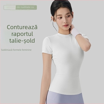 Keep Ball Top de yoga pentru femei, mâneci scurte, talie strânsă, siluetă subțire, tricou sport
