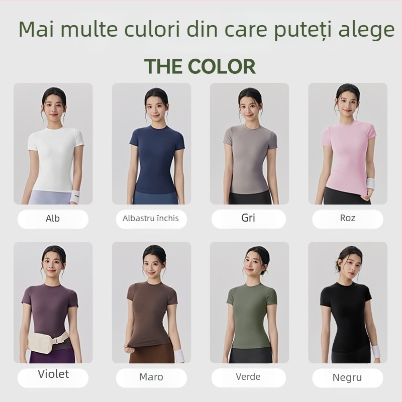 Keep Ball Top de yoga pentru femei, mâneci scurte, talie strânsă, siluetă subțire, tricou sport