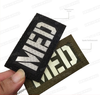 Etichetă Velcro MED reflectorizantă pentru exterior, emblemă de salvare luminoasă, patch bidirecțional pentru veste și cască
